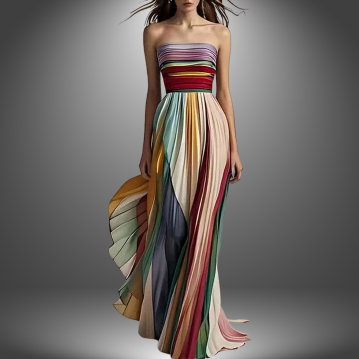 Evelaine | Chic Rainbow Off-Shoulder Party Dress