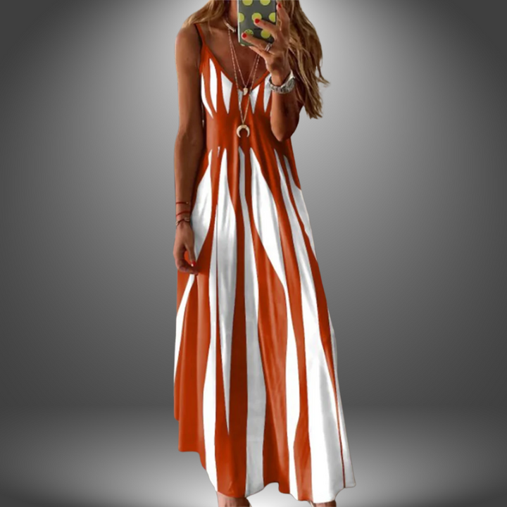 Lyanna | Elegant Sleeveless Stripe Printed Long Dress