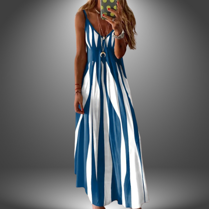 Lyanna | Elegant Sleeveless Stripe Printed Long Dress