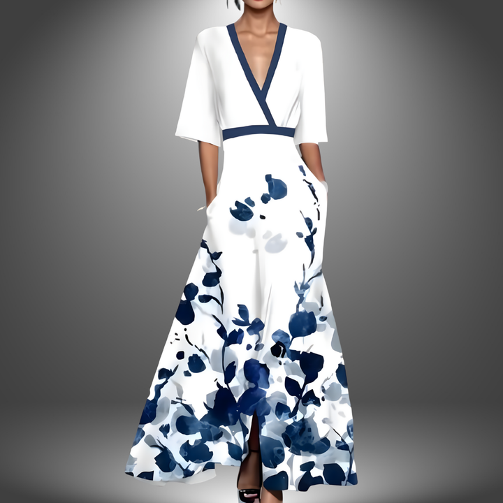 Selora | Flattering V-Neck Printed Maxi Dress