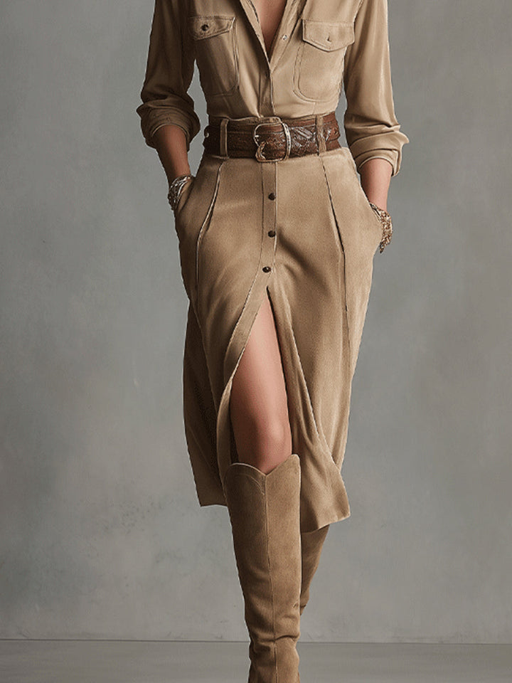 C&amp;M® - Chic Suede Maxi Gown