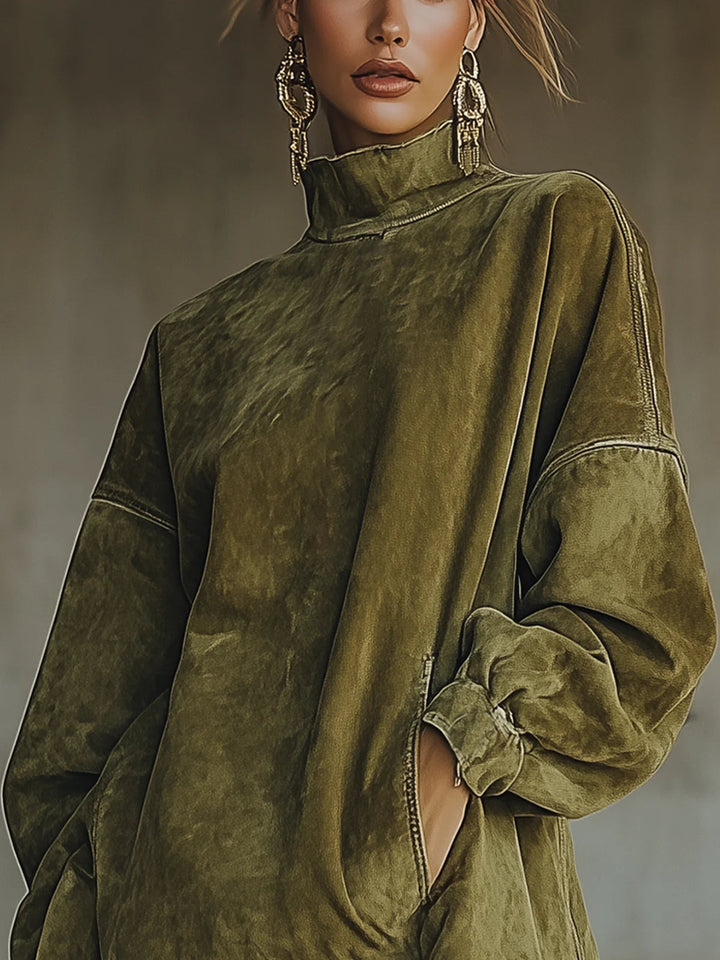 Suede Fringe Turtleneck Dress