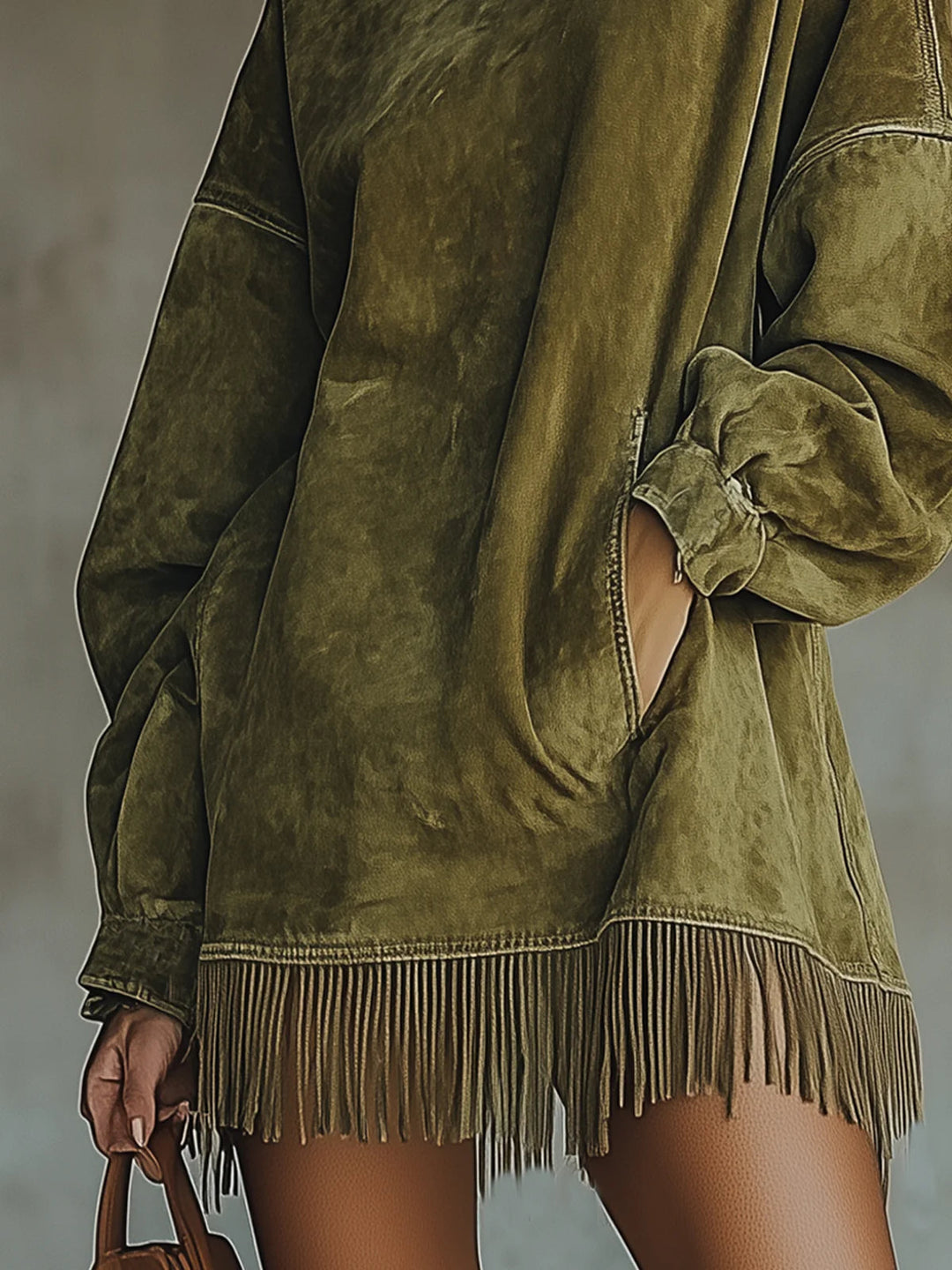 Suede Fringe Turtleneck Dress