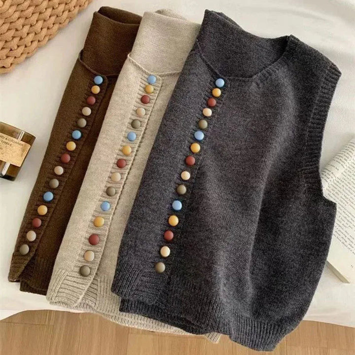 COLOR-BUTTON KNIT VEST