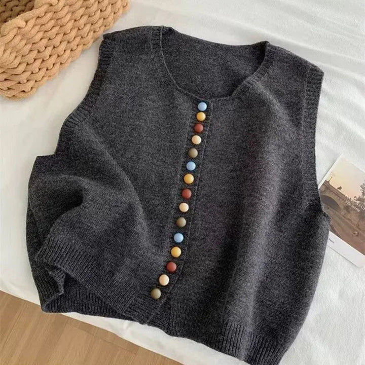 COLOR-BUTTON KNIT VEST