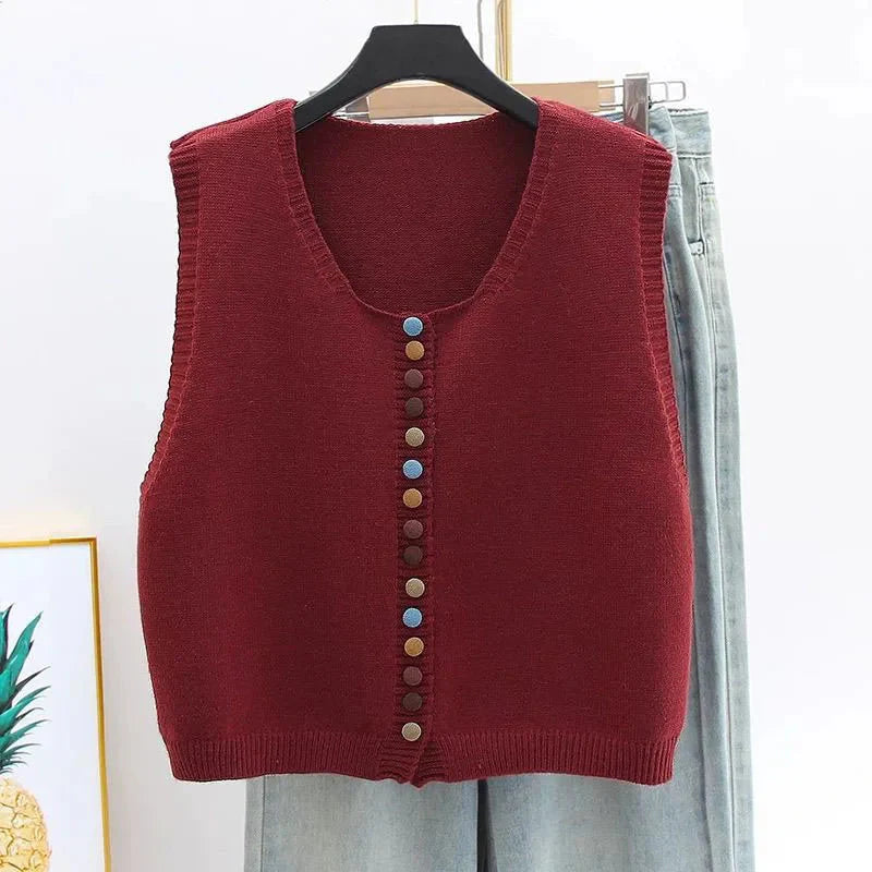 COLOR-BUTTON KNIT VEST