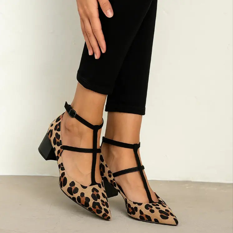 Vivienne | Leopard Strap Ballet Heels