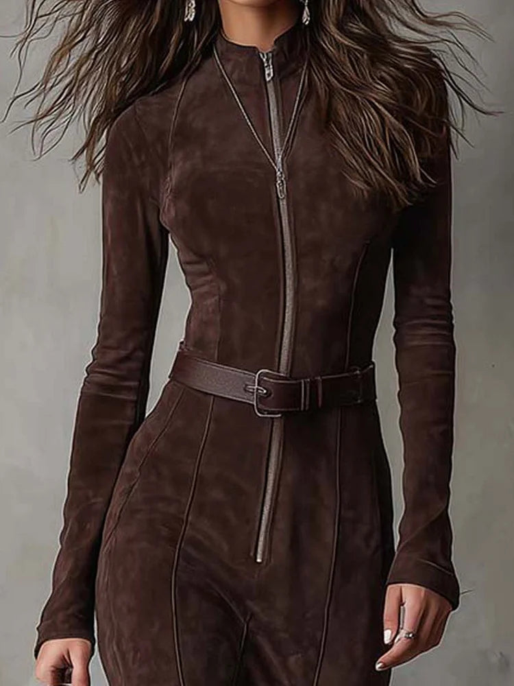 - Chic Long Suede-Effect Dress