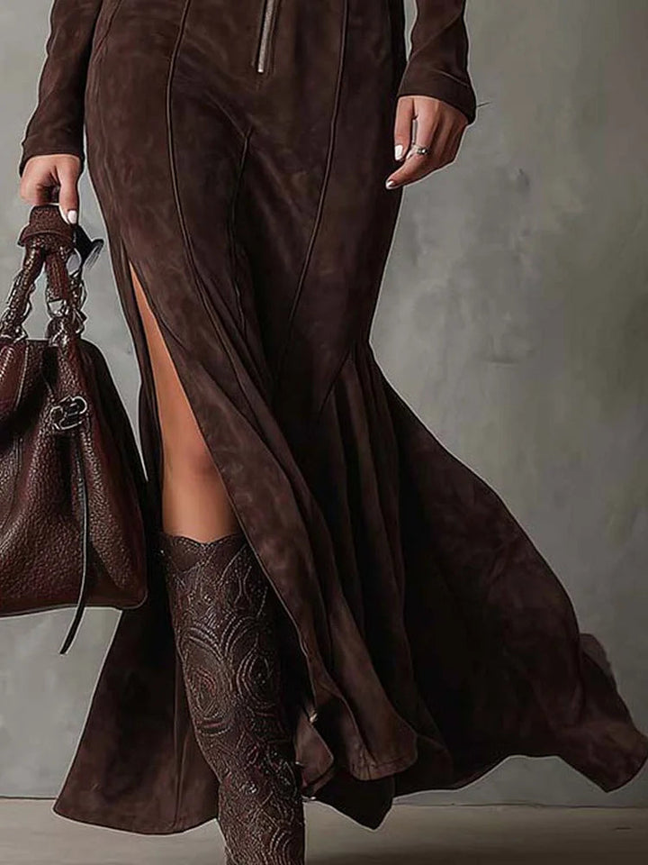 - Chic Long Suede-Effect Dress