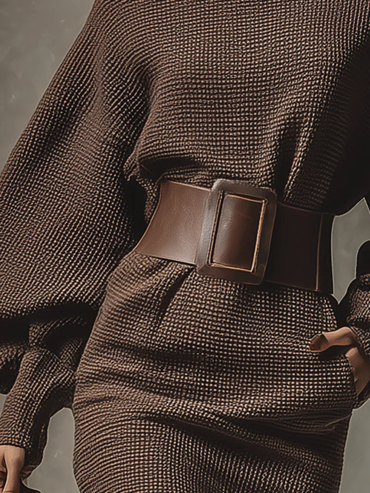 - Structured Belted Short Knit Dress