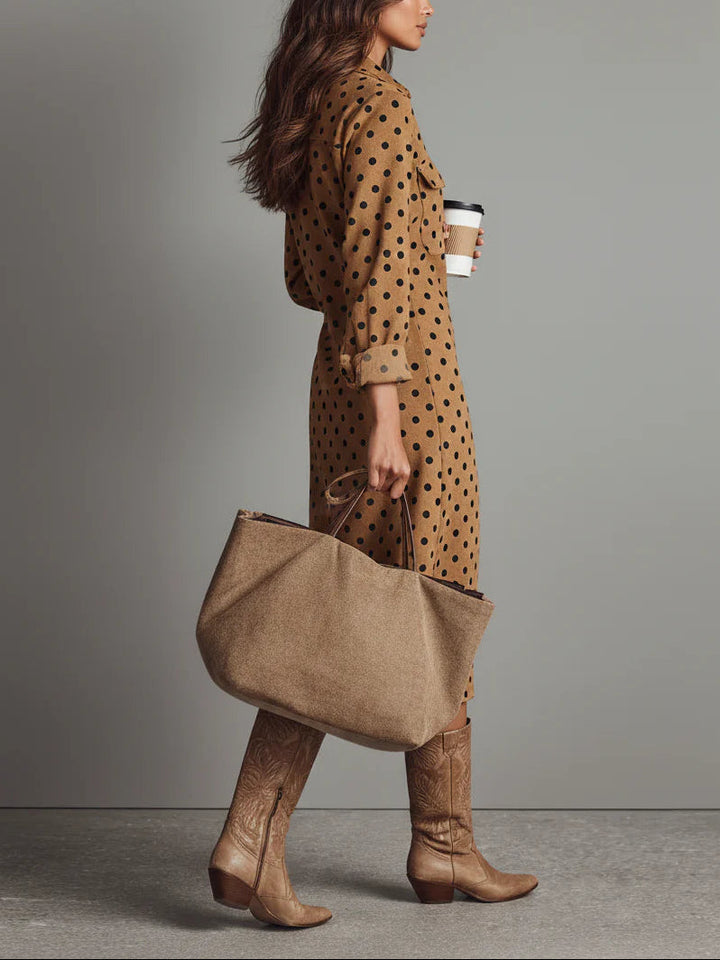 Polka Dot Faux Leather Midi Dress
