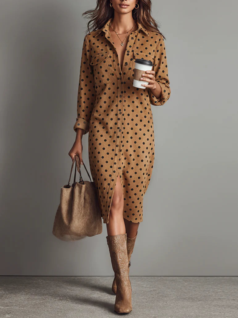 Polka Dot Faux Leather Midi Dress