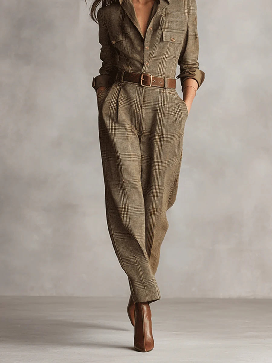 - Elegant Plaid Jumpsuit