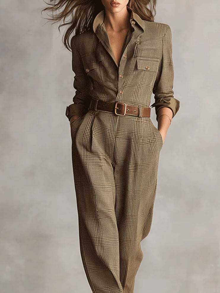 - Elegant Plaid Jumpsuit