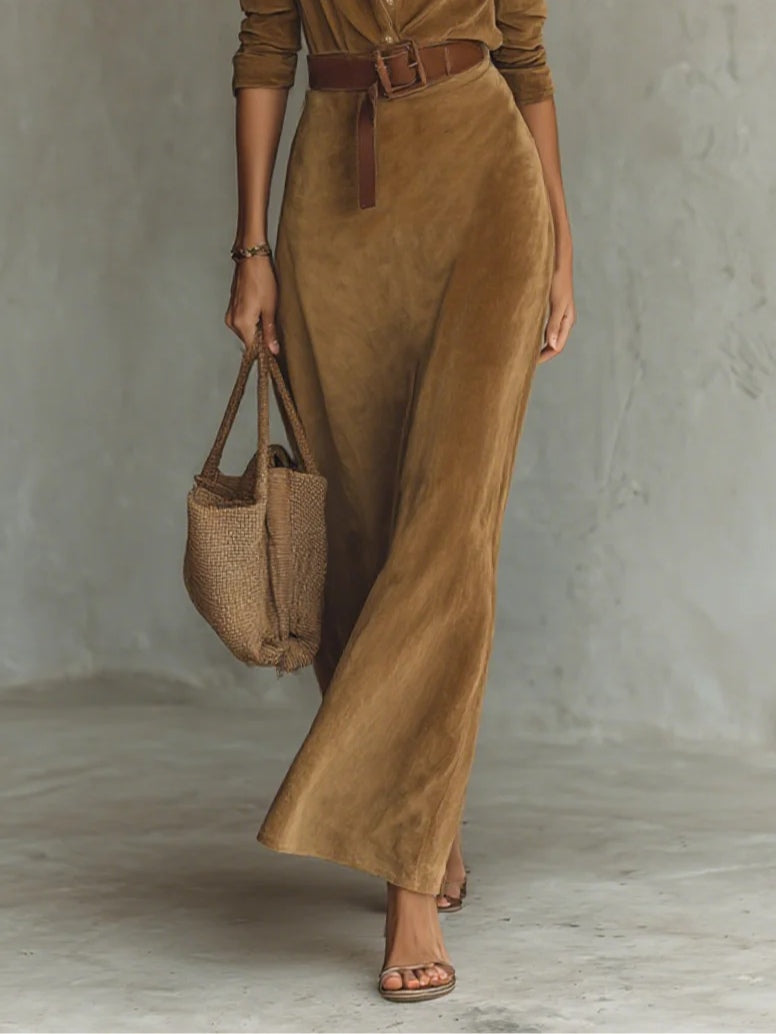 Deep-V Belted Maxi Dress