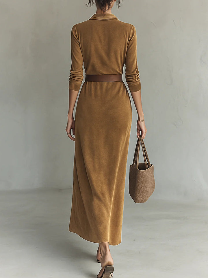Deep-V Belted Maxi Dress