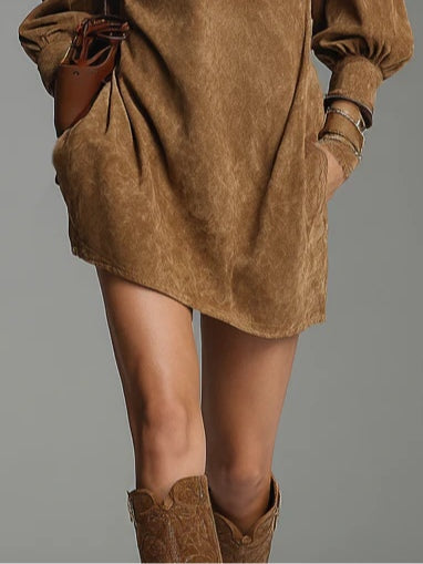Suede Zip Mini Dress