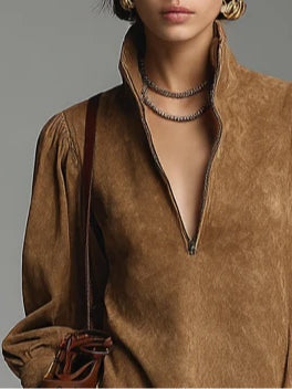 Suede Zip Mini Dress