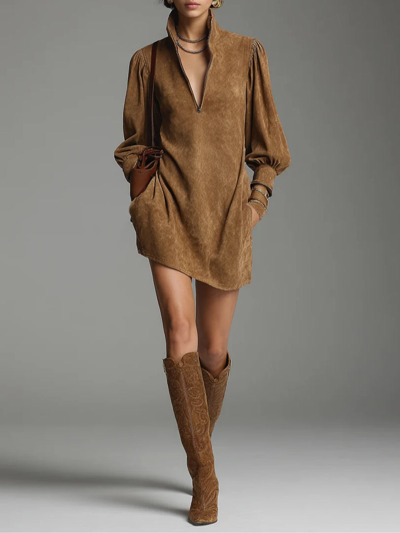 Suede Zip Mini Dress
