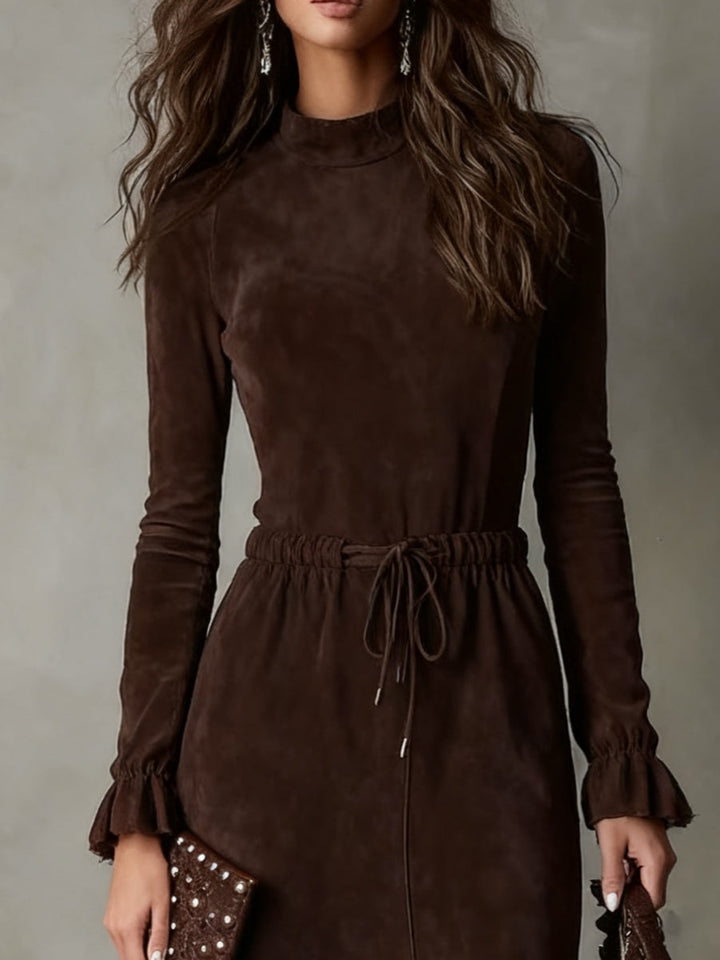 Suede Midi Dress with Tie Waist