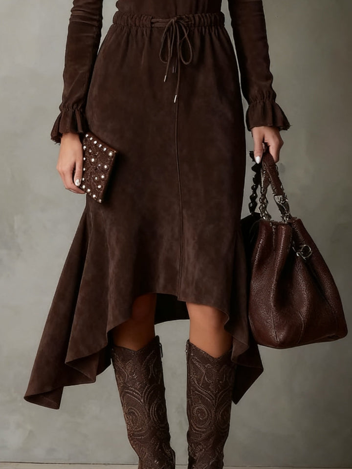 Suede Midi Dress with Tie Waist