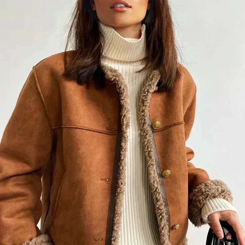 Buttoned Faux Shearling Jacket