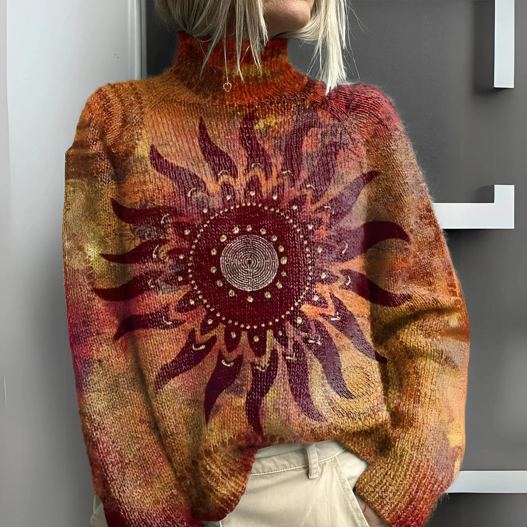 C&amp;M® - Warmer Knit Turtleneck Sweater with Tribal Sun Motif